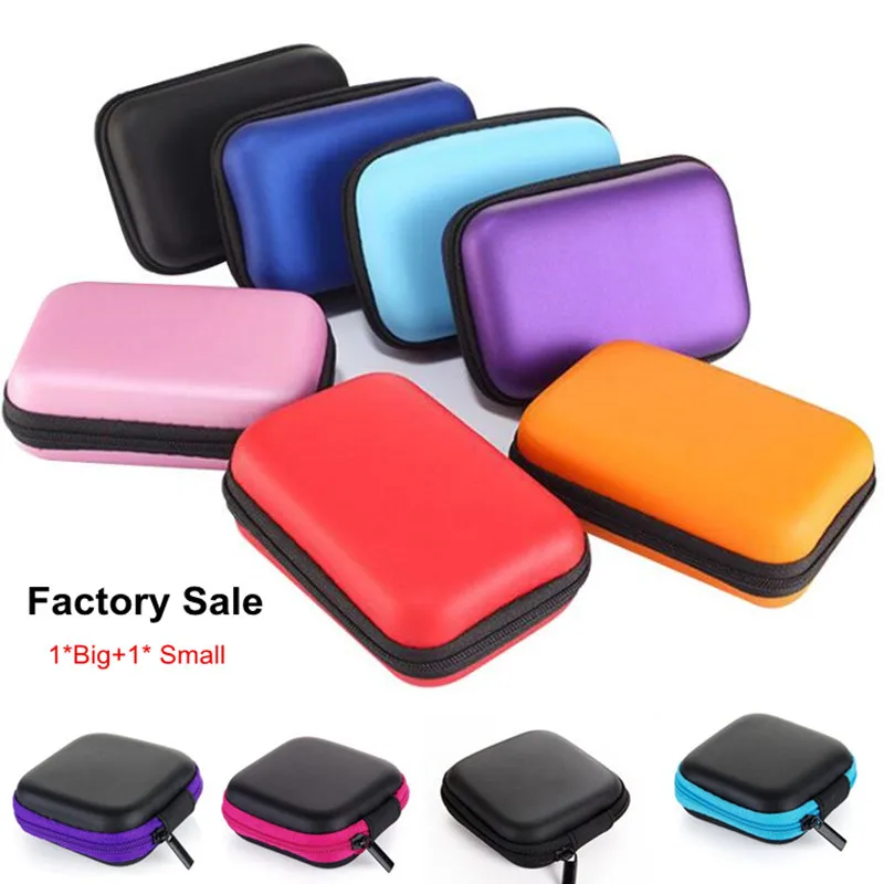 Zipper Hard Earphone Case PU Leather Headset Storage Bag Protective USB