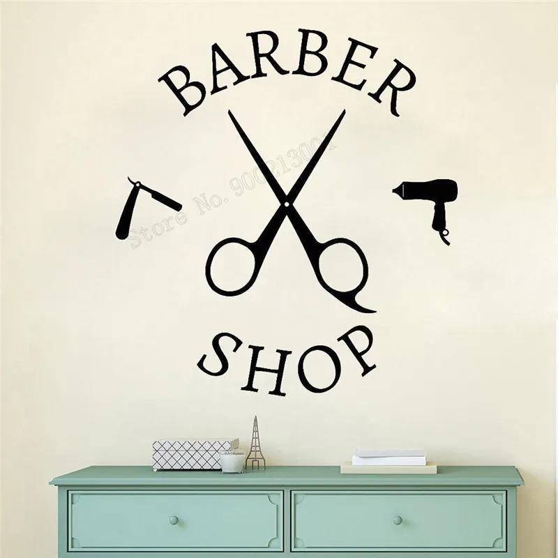 

Wall Art Sticker Barber Shop Decoration Vinyl Removeable Poster Beauty Salon Mural Stylist Tools Hairdresser ornament LY395