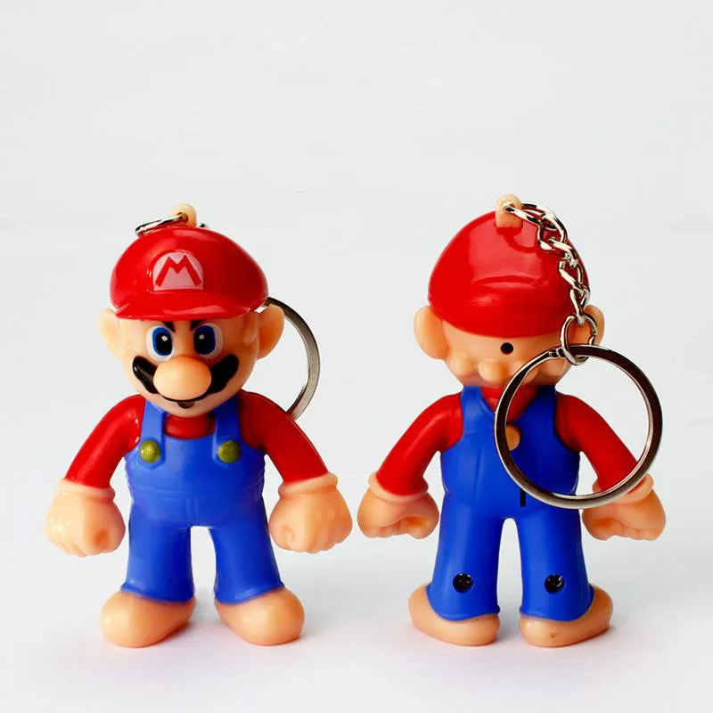 

1 Pc cute Cartoon Super Mario LED Flashlight Luminous KeyChain With Sound Pendants Luminous toys gift