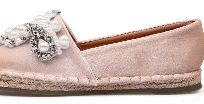 Women Flats Casual Spring Autumn Fisherman Shoes Flock Lazy Loafers Rhinestone String Bead Woman Single Shoes 9