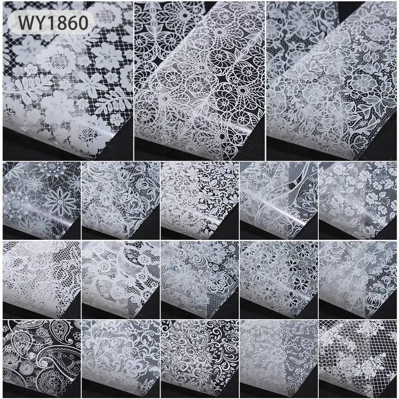 WY1860 18 шт 4*20 см Голографическая фольга для ногтей набор переводных наклеек для ногтей наклейки цветы смешанный дизайн украшения ногтей Обертывания - Цвет: WY1860