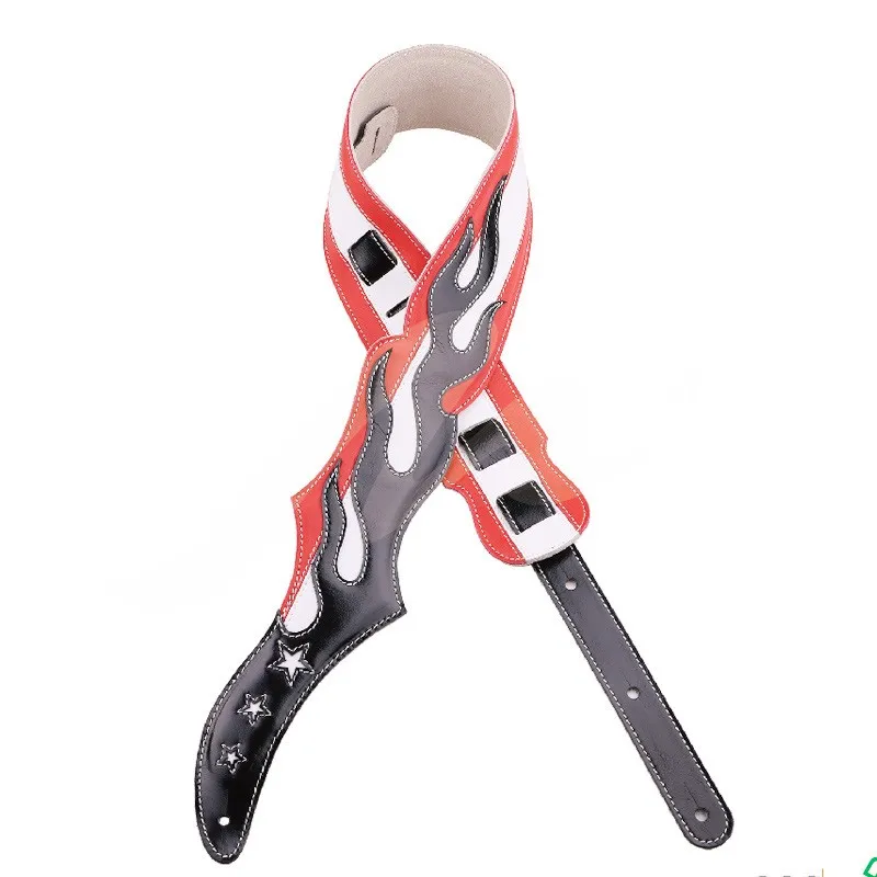 

Handmade Guitar Strap Individual flame pattern adjustable guitar strap Genuine CowLeather Guitar Strap Acoustic can as a Gift