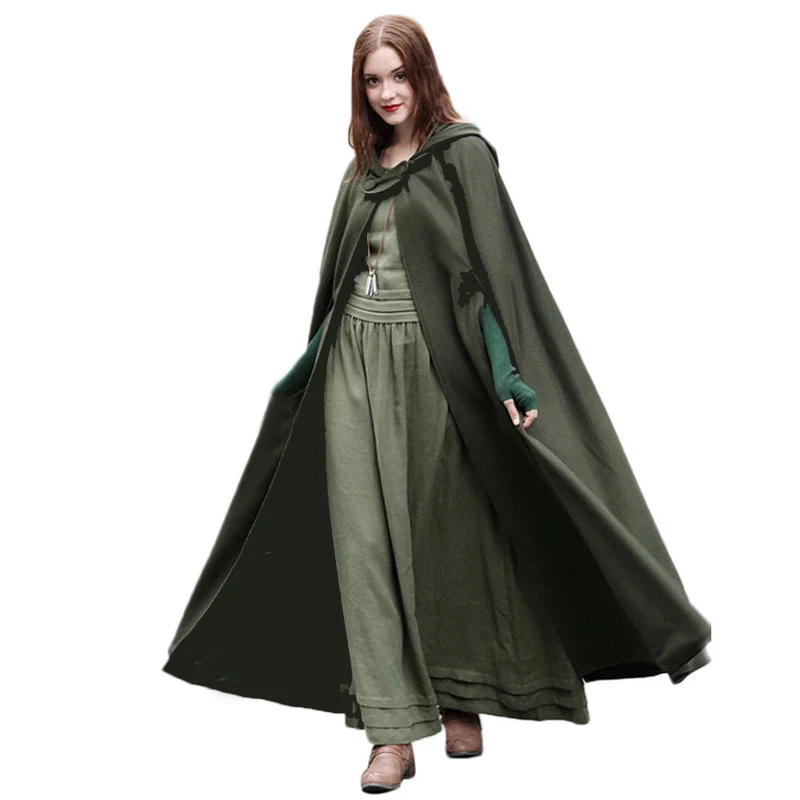  Medieval Winter Cloak Hooded Coat Thin Women Vintage Gothic Cape Poncho Coat Sweatshirt Long Trench