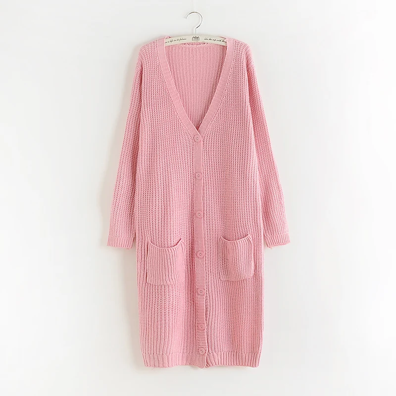 

The Korean new spring and autumn long paragraph Maternity women sweater pocket large loose cardigan knit solid coat for pregnant