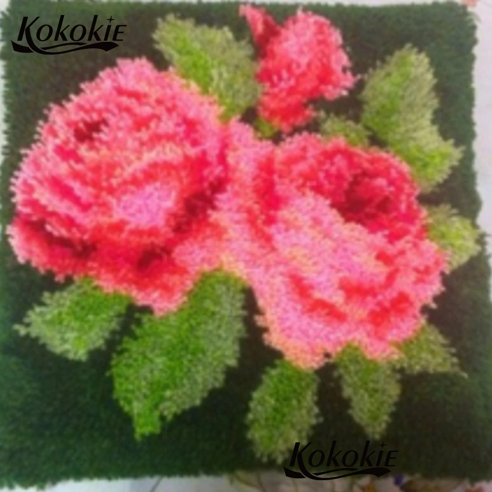 latch hook rug pillow kits cross stitch mat printed Unfinished Crocheting Rug Kits Yarn Pillowcase 3d embroidery flower carpet | Дом и сад