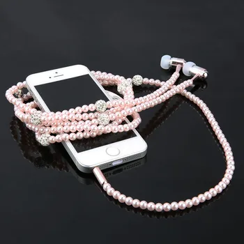

3.5mm In-ear Earphones earbuds Fashionable Jewelry pearl Necklace Headphones with Mic Sport Earphone for iphone samsung