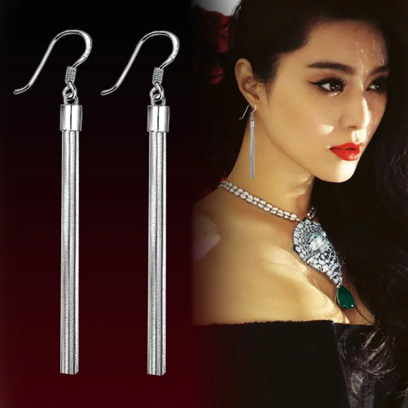 

Cheap Fashion Korean Jewelry Hot Wholesale Silver Plated Tassel Hook Super Long Dangle Earrings for women