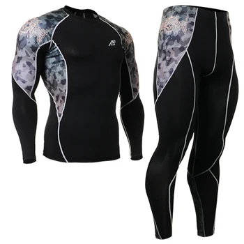 

2017 Quality Running Set Top And Pants Suit men's Sportwear Workout Clothing Digital Print GYM Running Fitness Sport Tight sets