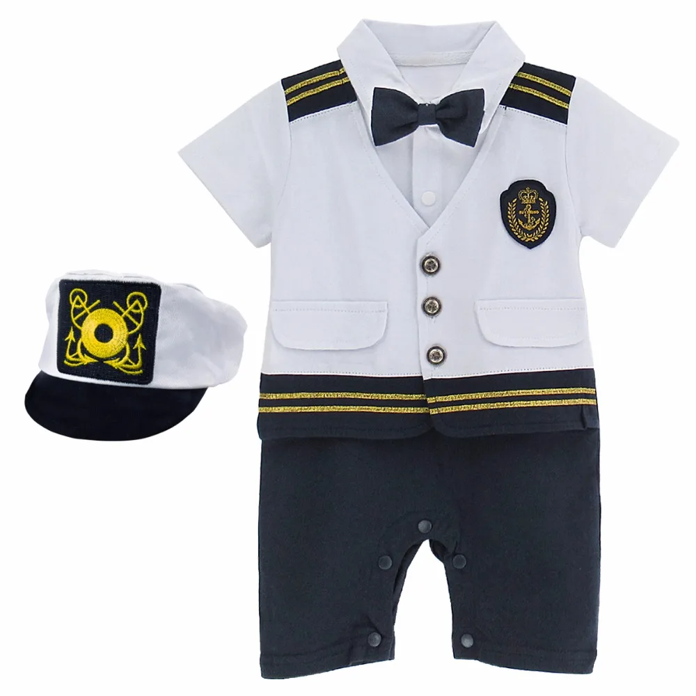 Bebé niños capitán traje de mameluco con sombrero bebé recién nacido Halloween Cosplay traje de niño capitán mono Ropa de Bebe Bebé niños capitán traje de mameluco con sombrero bebé recién nacido Halloween Cosplay traje de niño capitán mono Ropa de Bebe