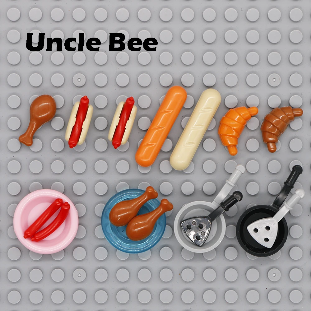 

City Accessories Parts Building Blocks Hot Dog Sausage Drumstick Dish Pan Food Bun Bread Bricks Children Toys Compatible Friends