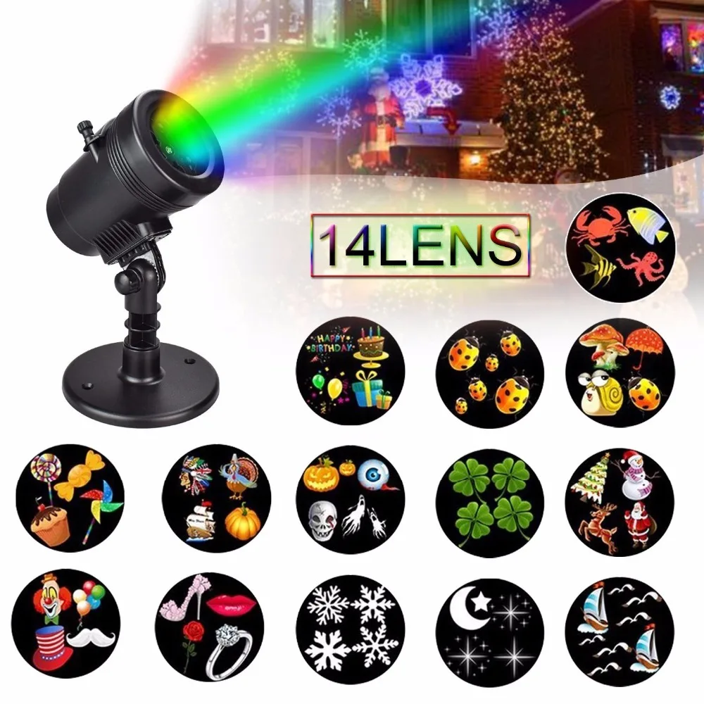 

14 Replaceable Patterns Waterproof Projection Lamp for Christmas Halloween Wedding Party Wall Decoration