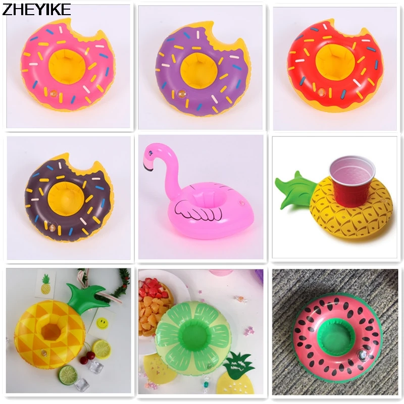 

FLYDREAM 9pcs/lot Summer Party Inflatable Holder Flamingo Donuts Kids Adults Swimming Pool Float Beach Party Decor Mini Holders