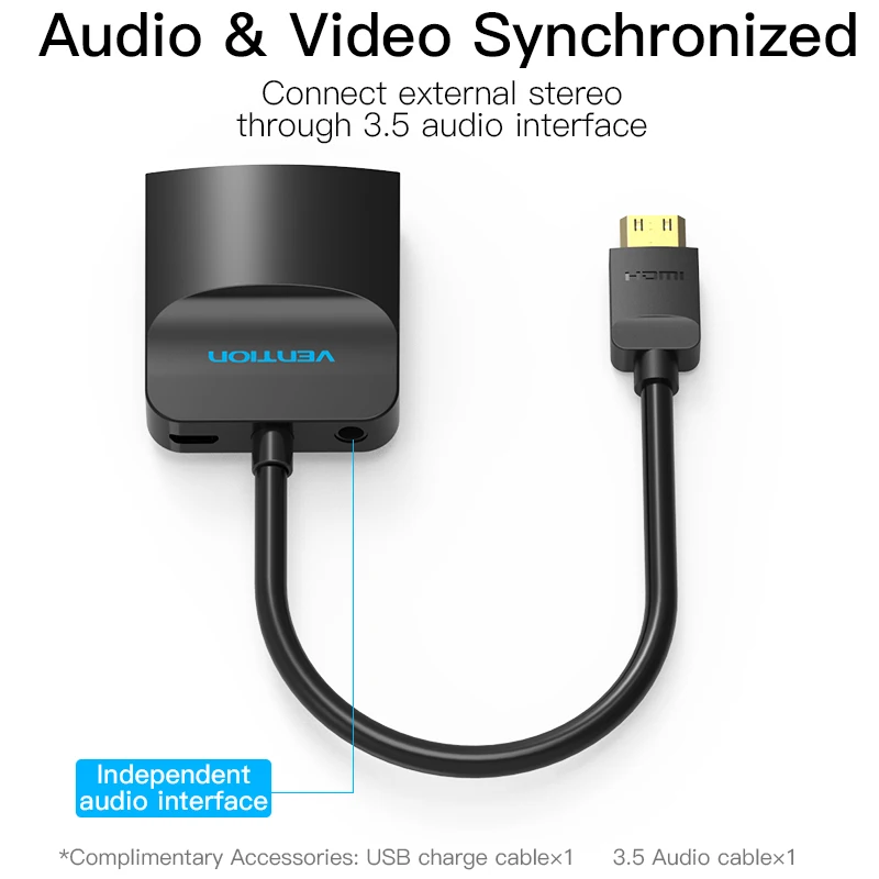 Мини адаптер HDMI Vention в VGA кабель преобразователь с позолоченным штекером 1080P для