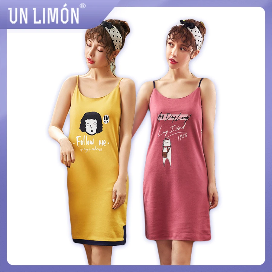 

UNLIMON Women Cotton Pajamas Korean Fashion Sleepwear Nighty Dress Sleeveless