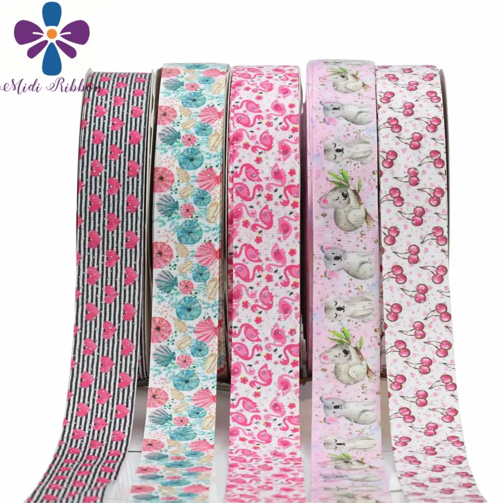 

1-1/2"38mm Full Dots Silver Glitter Cute Animal Colorful Shell Pink Flamingo Printed Grosgrain Ribbon DIY Bowknots 50yards/roll
