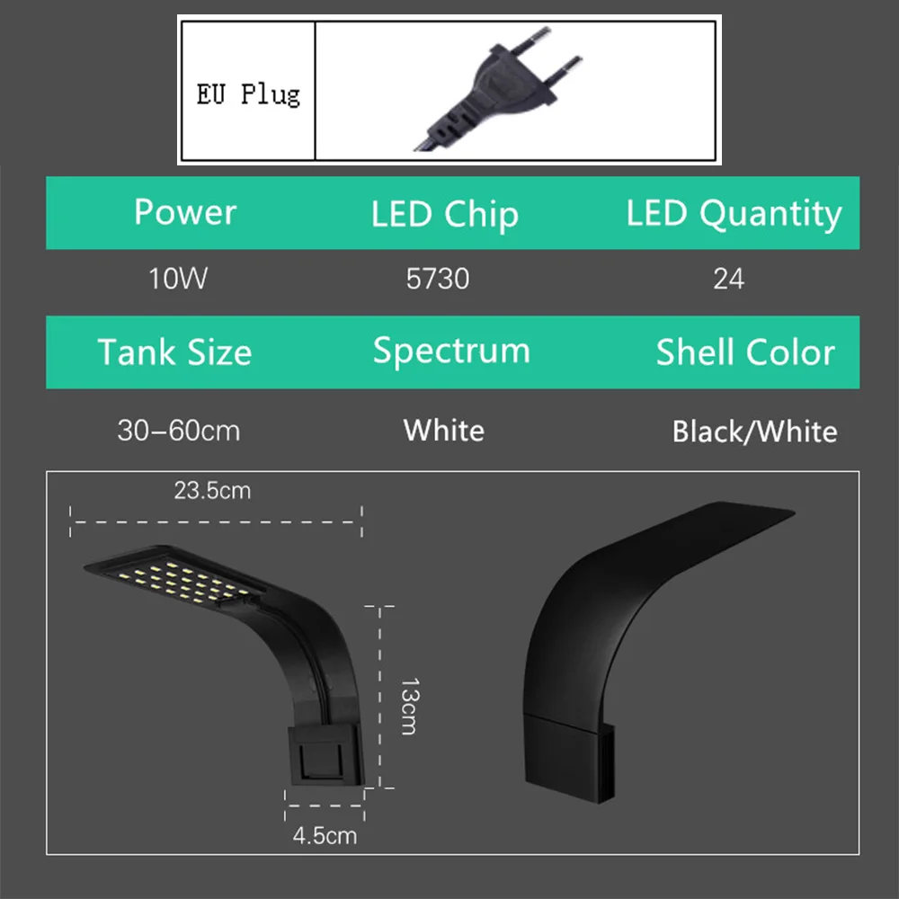 EU/AU/US/UK супер тонкий светодиодный светильник для аквариума, светильник для выращивания свежих растений, 10 Вт, освещение для водных растений, пристегивающаяся лампа для рыб, нано-танков - Цвет: X5 B-W EU