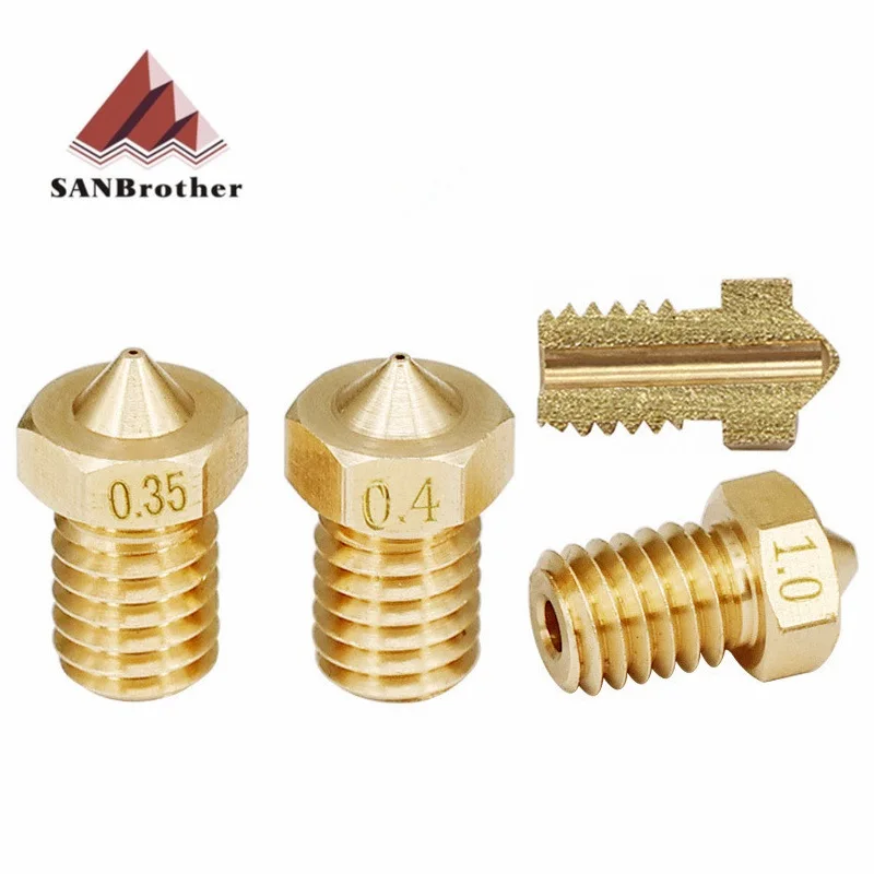 5 шт./лот V5 V6 сопла 0,2 0,25 0,3 0,35 0,4 мм 0,5 0,6 0,8 1,0 мм часть Медь 1,75 мм нити M6 латунные 3D принтеры Запчасти