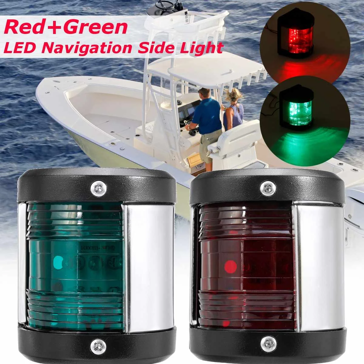 Boat Watercraft RED /& GREEN Bow Navigation LED Light Kit Marine Switch