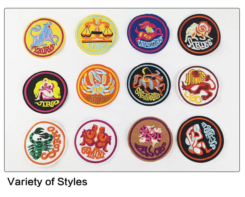 Embroidery Iron On Patches 3D Zodiac Signs Leo Virgo Pisces Aquarius Libra Taurus Scorpio Patch DIY Stickers On Clothes Fabric   (6)