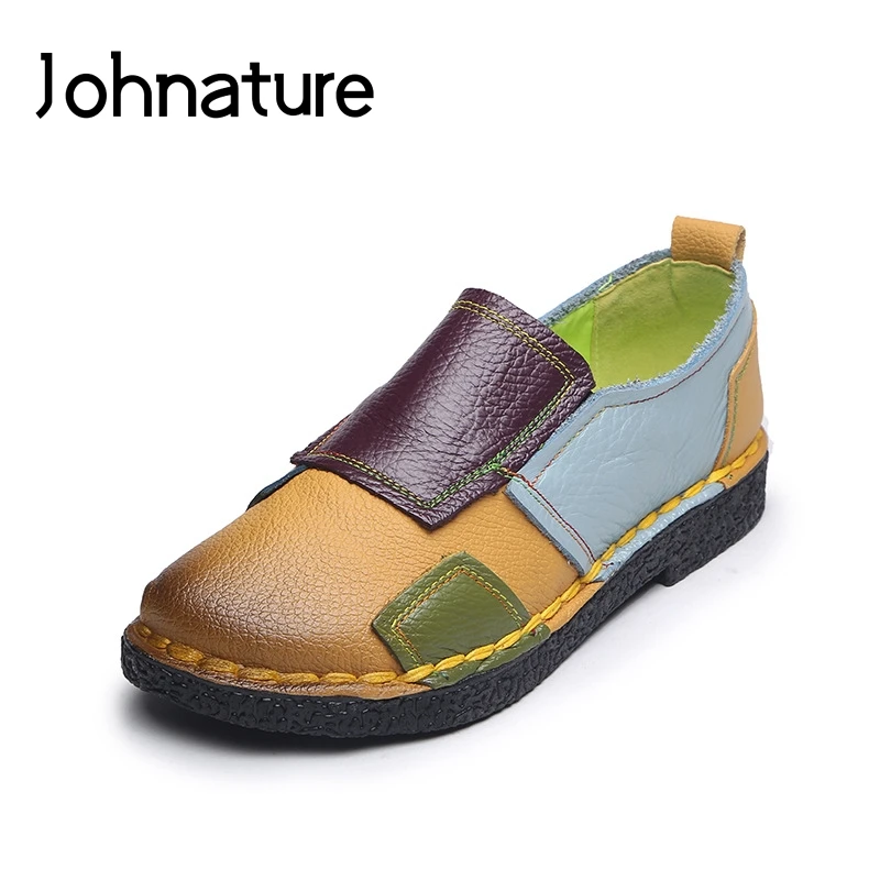 Johnature/Лоскутная обувь из натуральной кожи в винтажном стиле Разноцветные летние