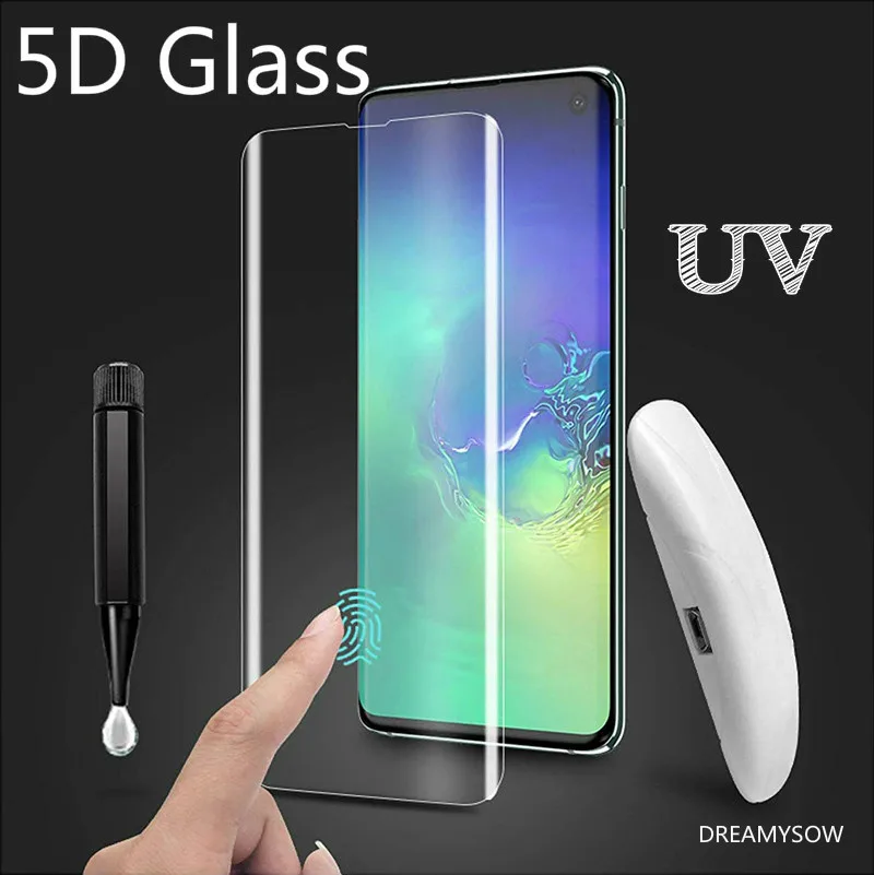 

5D Glass on Galaxy Liquid Screen Protector For Samsung Galaxy S10E S10 S9 S8 S7 Plus S7 S6 edge Note 8 Protective Film UV class