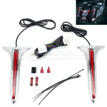 

Neverland Chrome Motorcycle Saddlebag Side LED Tail Brake Light Saddle Bag for Harley Touring Models D35