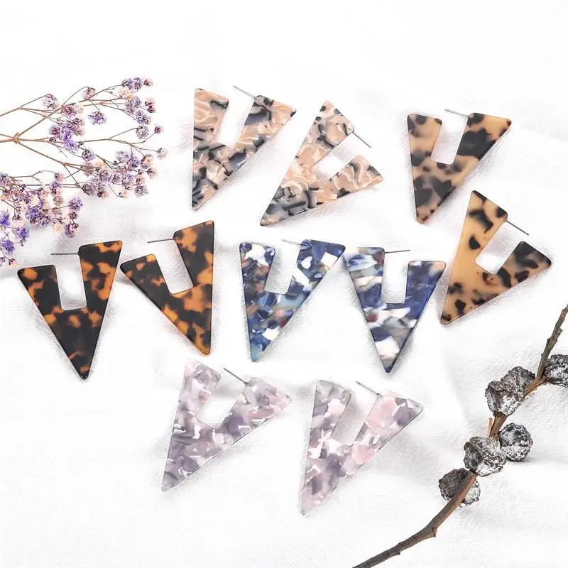 

Bohemian Geometric A-shaped Large Earrings Acetate Board Fashion Simple Earrings Temperament Personality New Earrings