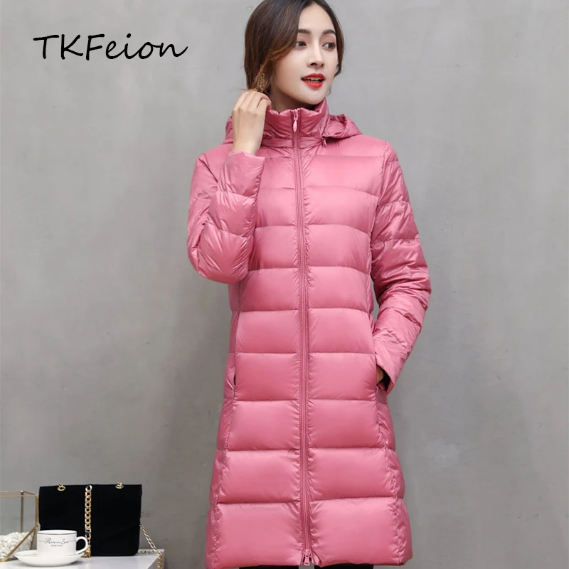 

Womens Autumn Winter Hooded Jackets Warm Duck Down Detachable Cap Lightweight 2019 Fashion Female Slim Long Coats Plus Size 4XL