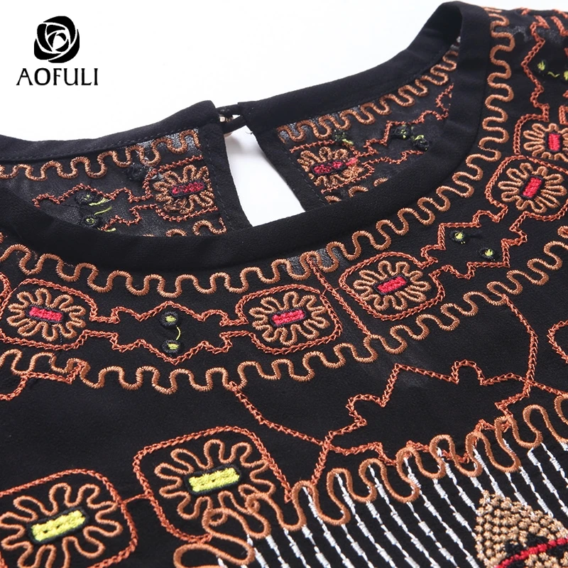 Женские шифоновые блузки AOFULI большие размеры XL/XXL с коротким рукавом черного