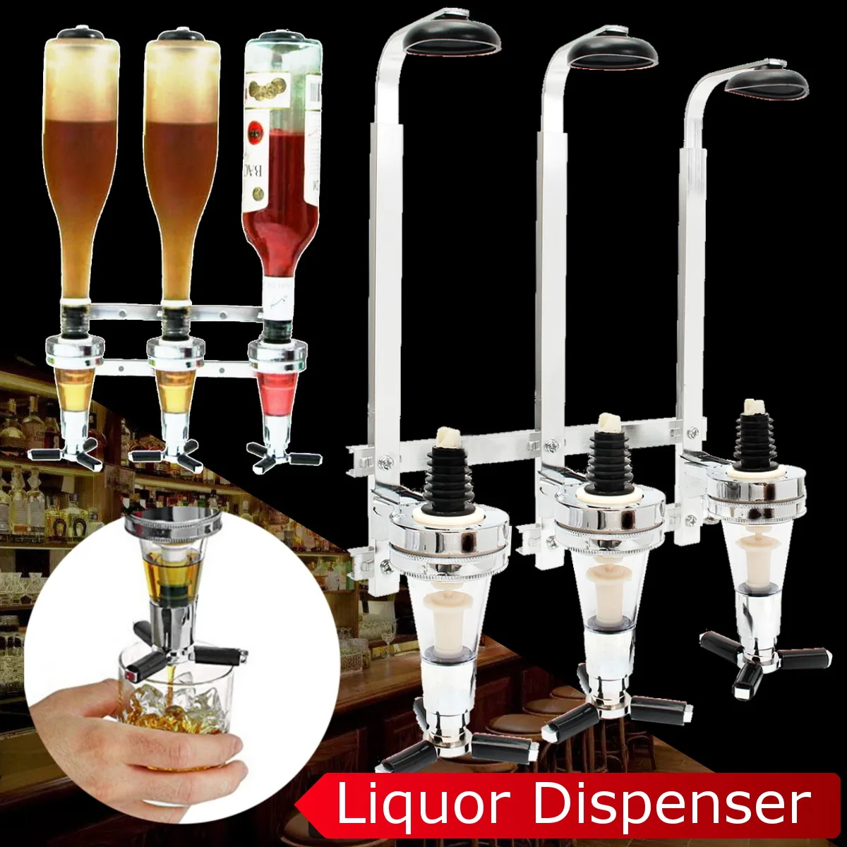 

Bar Tools Wall Mounted 3-Station Liquor Dispenser Wine Pourers Wine Dispenser Alcohol Bottle Dispenser Drinking Pourer