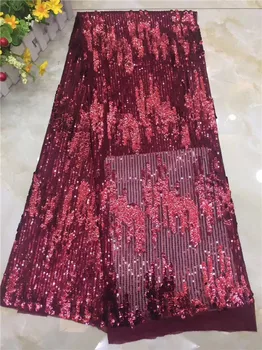 

Luxury wine African mesh material French net lace fabric with sequins for sewing dress PDN468(5yards/lot)