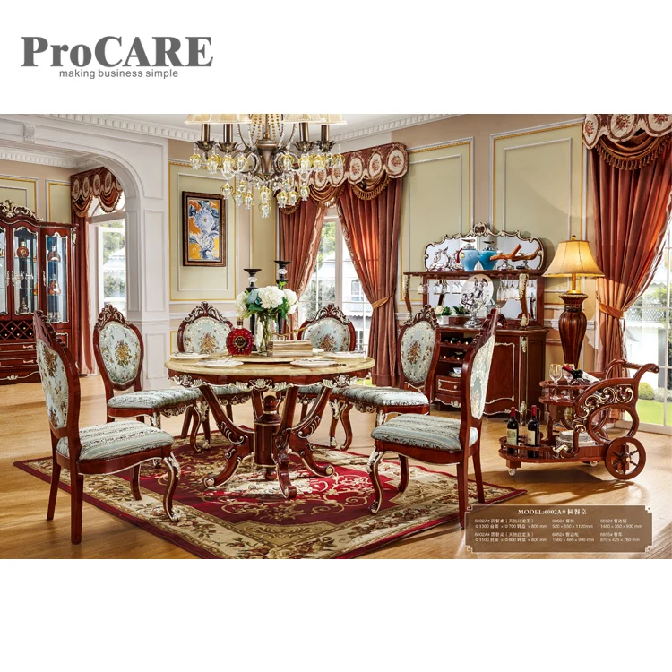 Luxury 6 chairs seater wooden marble dining table and chairs set - 6002