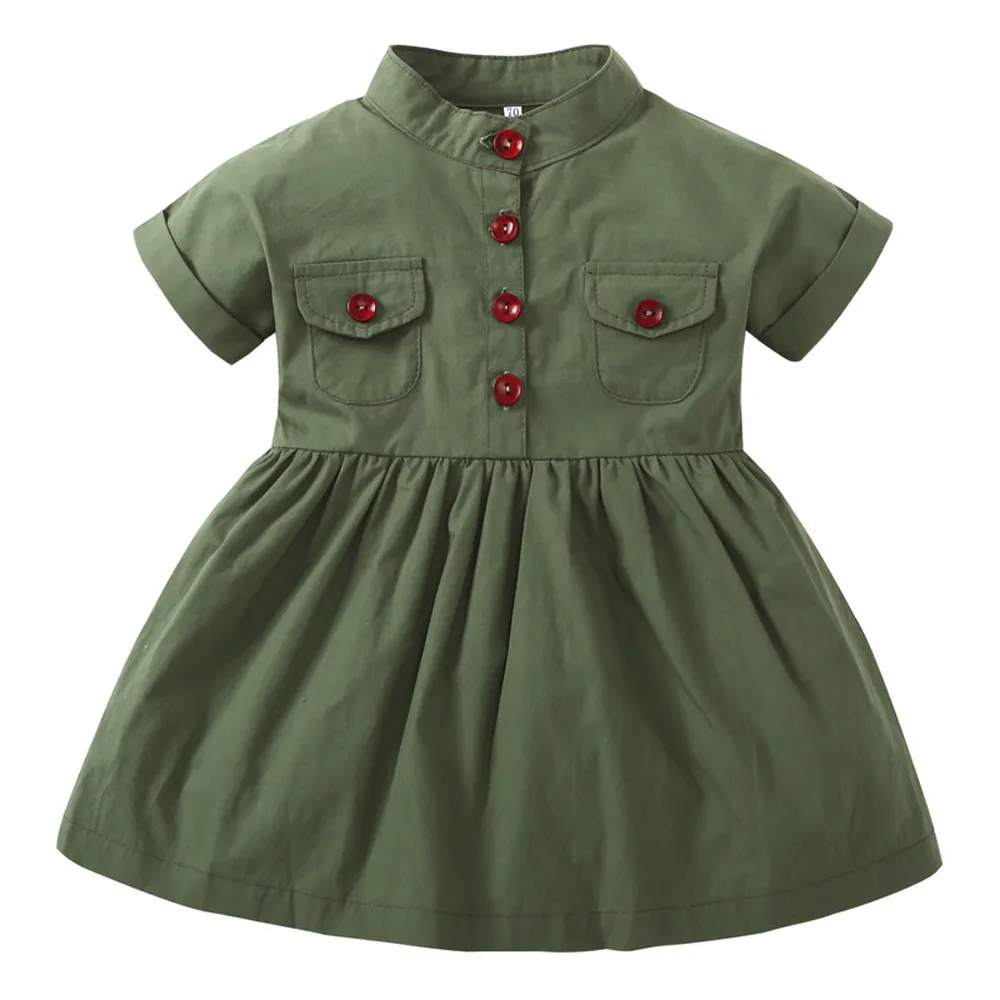 

New 2018 summer girl dress Newborn Infant Baby Girl Solid Short Sleeve Pocket Princess Dresses Clothes dropshipping