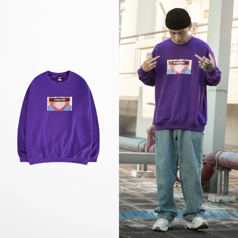 Purple Haraju Hoodie Men Cartoon Funny Sweatshirt Men And Women Quality Fleece Street Wear Korean Mens Hoodies And Sweatshirts