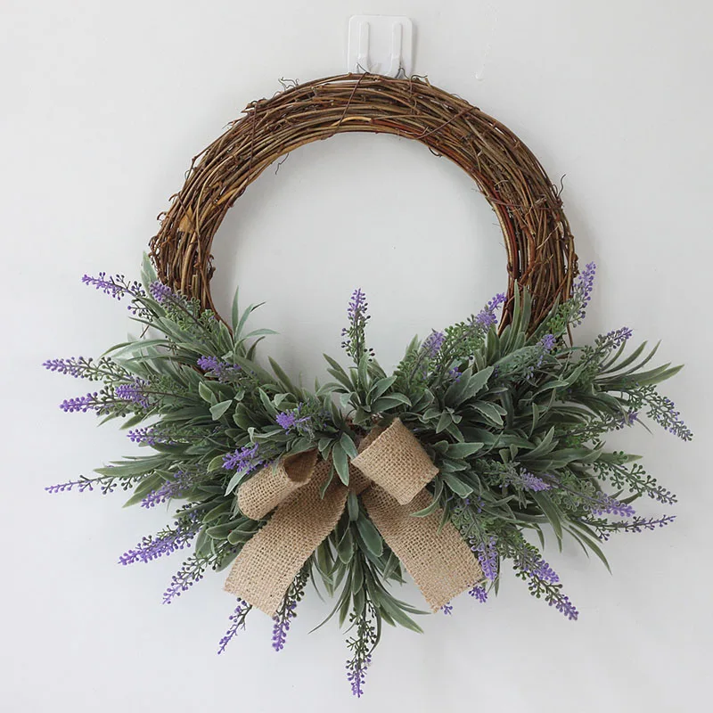 

Artificial Lavender Wreath Silk Fake Flower with Rattan Ring for Home Door Wall Window Wedding Decoration Garland ASD034