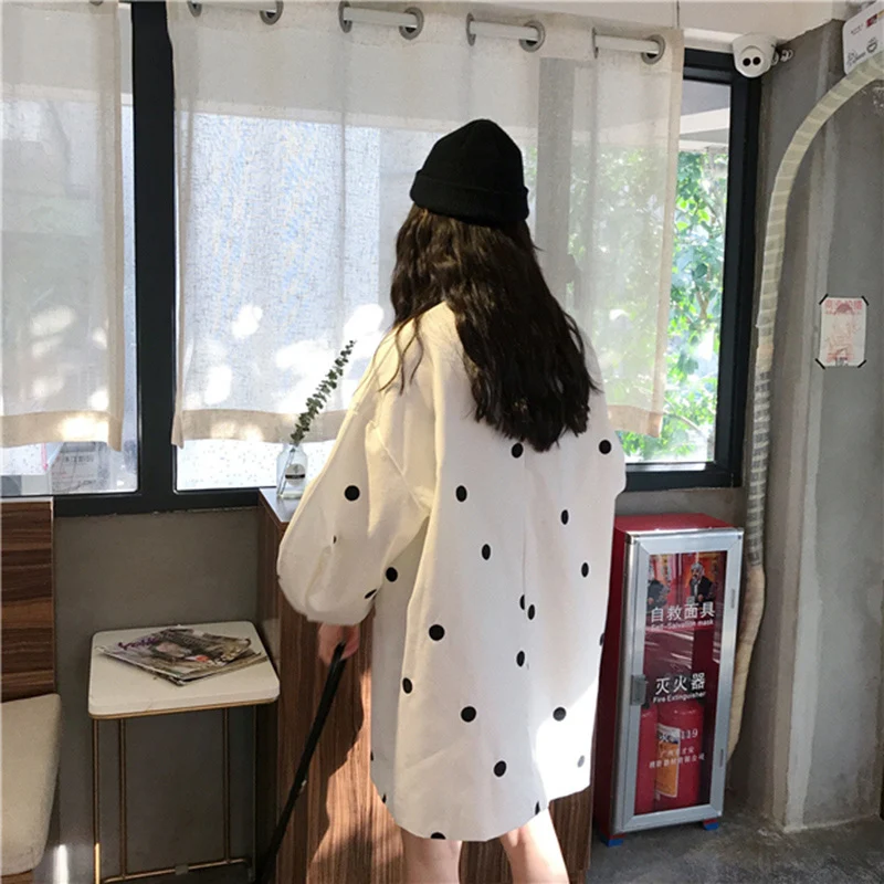 Hoodies Women O-Neck Puff Sleeves Dot Printed Loose Kawaii Simple All-match Korean Style Pullovers