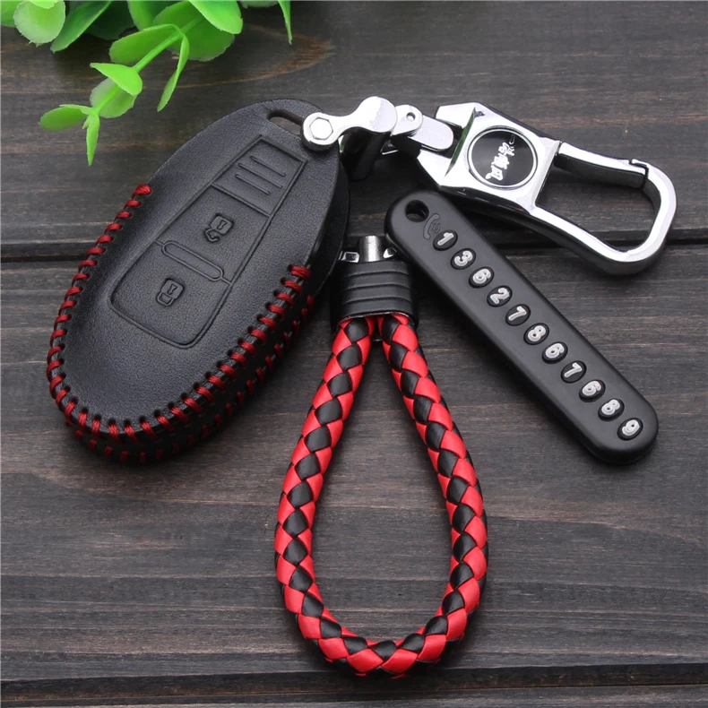 

Leather Key Case For Car 2 Buttons For Suzuki Vitara S-cross Alivio Car Key Cover With Keychain Key Portect