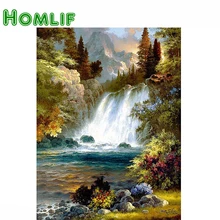 HOMLIF полный квадратный/круглый дрель 5D DIY Алмазная вышивка, водопад природы, фото на заказ, вышивка крестиком, 3D, мозаика, Декор