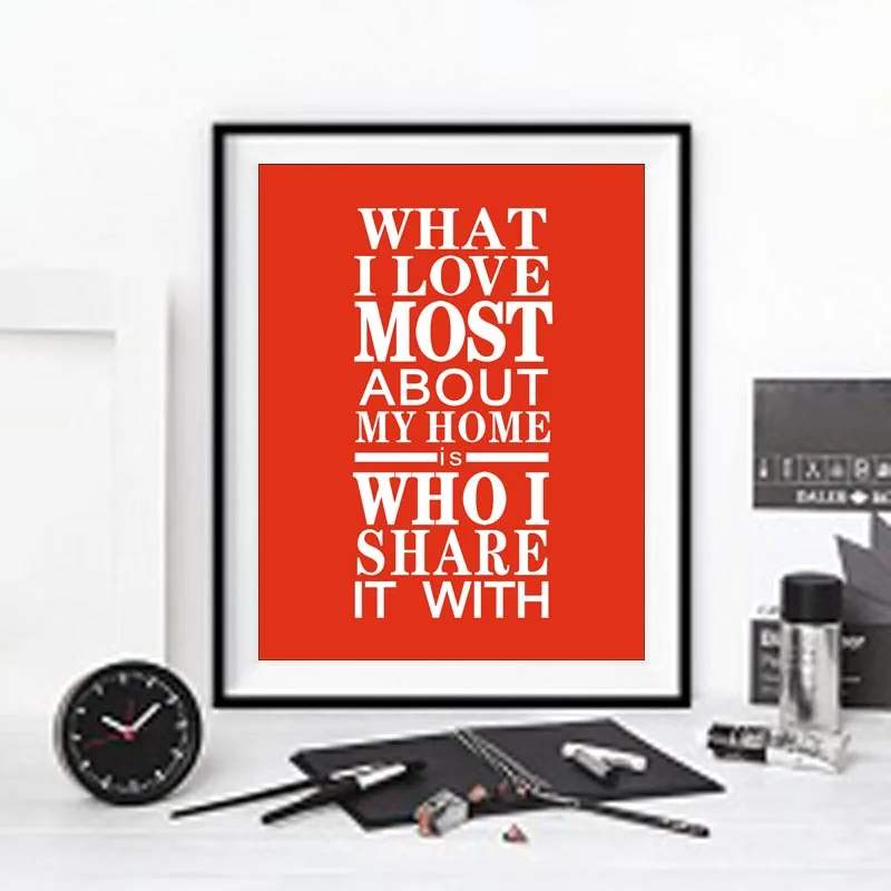 "What I Love Most About My Home..." Quotes Canvas Art Print Painting Poster, Wall Pictures For