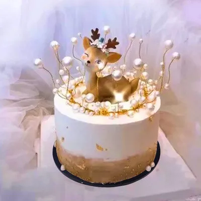 Creative Cake Model Pearl Crown Elk Deer Birthday Cake Simulation