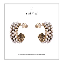 YMYW винтажные модные жемчужные серьги-гвоздики, металлические геометрические корейские трендовые изысканные романтичные серьги, Женские Ювелирные изделия, подарок, форма C