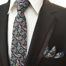 6 см модные Для мужчин узкие комплект галстуков 100% тканый хлопчатобумажный галстук с дизайнером Paisley Pocket Square