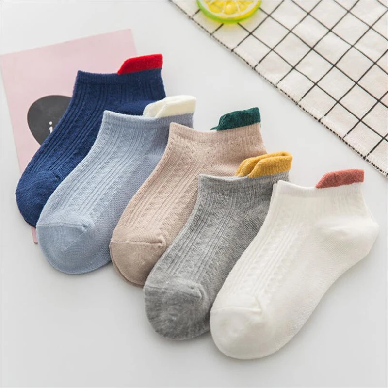 Hosaire 5 Pair Cotton Childrens Mesh Socks Comfortable Breathable Sweat-Absorbent Anti-Friction Color Random
