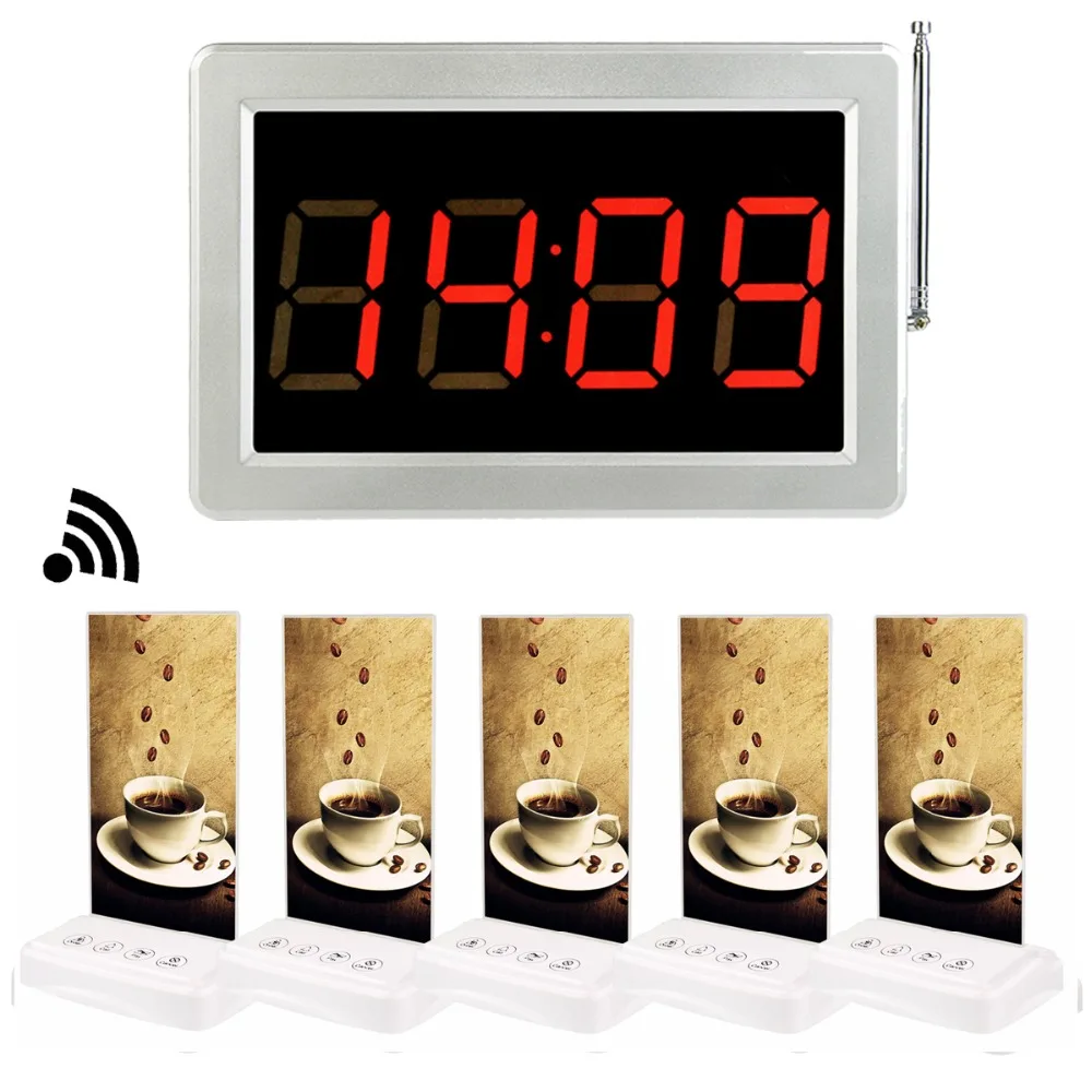 Restaurant Pager Wireless Calling System 5pcs Call Transmitter Button Table Card Pager + 1pcs Receiver Host F3355 Restaurant Pager Wireless Calling System 5pcs Call Transmitter Button Table Card Pager + 1pcs Receiver Host F3355