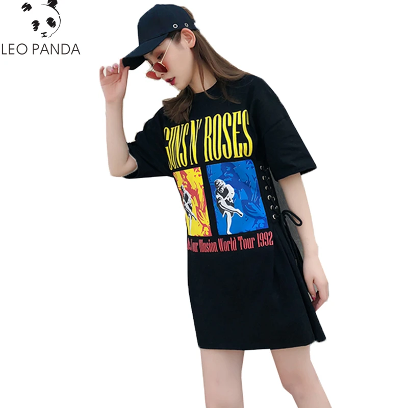 

Summer Fashion Cartoon Character Printed Round Collar Of Long Style Jacket Loose String Band Short Sleeve T-Shirt Female YZH103