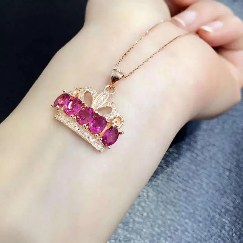 

2017 Collier Qi Xuan_Tourmaline Stone Crown Pendant Necklaces_Real Necklaces_Quality Guaranteed_Manufacturer Directly Sale