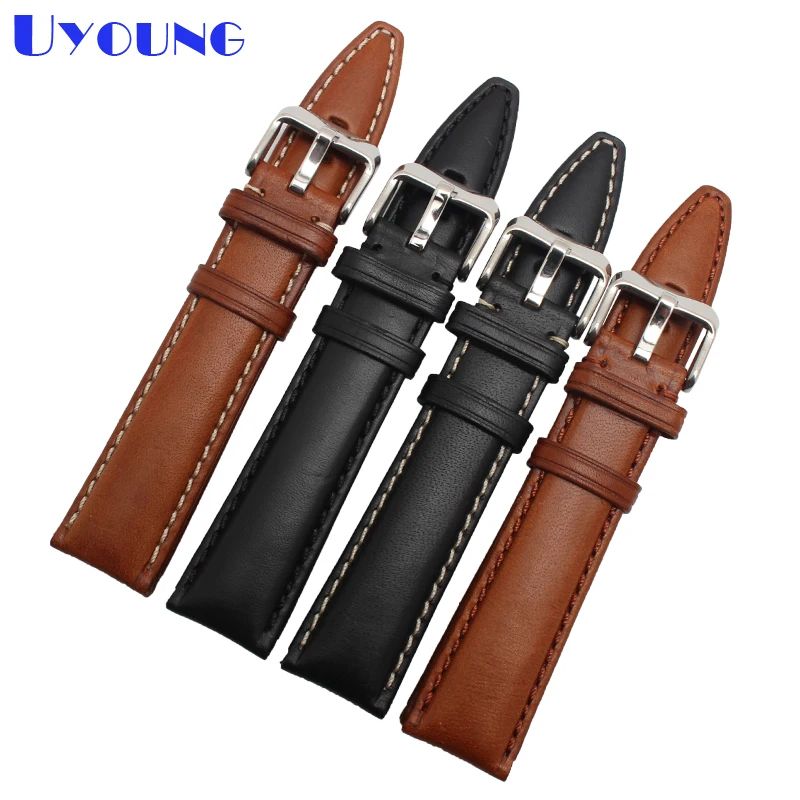 Italian cowhide watch band 18 20 22 24mm Genuine leather stitched watch ...