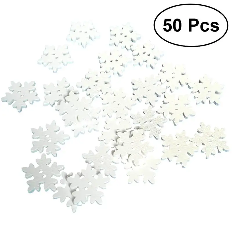 50pcs Christmas Holiday Wooden Collection Snowflakes Buttons Snowflakes Embellishments 18mm Creative Decoration