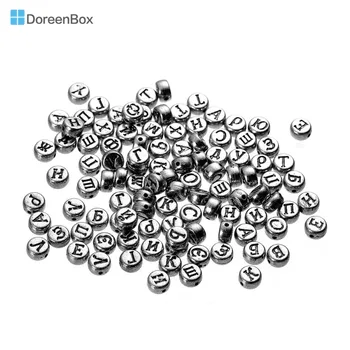 

Doreen Box Hot 400 PCs Silver Color Round Russian Alphabet /Letter Acrylic Spacer Beads Mixed at Random 7mm