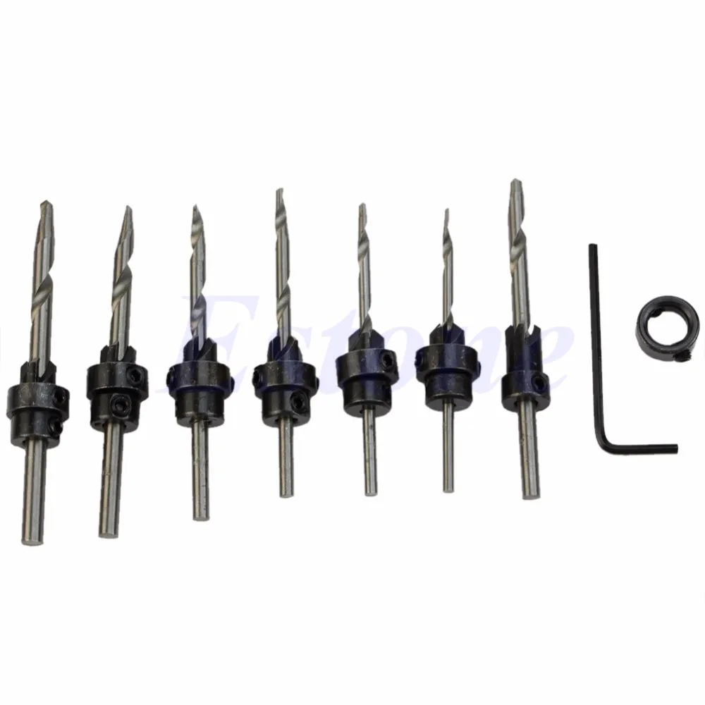 

E74   22Pcs Countersink Drill Bit Set Adjustable Depth Stop Collars Woodworking Wrench